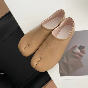 Xajzpa Women Flats Tabi Ninja Moccasins Round Split Toe Shallow Lazy Slip On Slingback Mules Leather Shoes Soft Loafers Slip